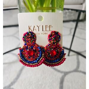 Kay Lee New York Red Beaded Boho Earrings New